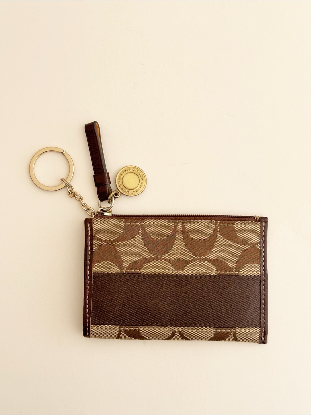 Coach signature C Brown Y2K Stripe Mini skinny ID case